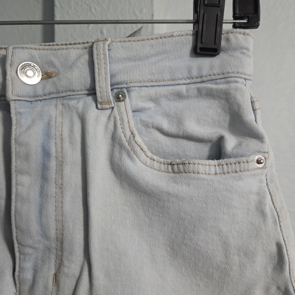 Divided Light Blue Jean Shorts with Frayed Hem - Picture 3 of 5
